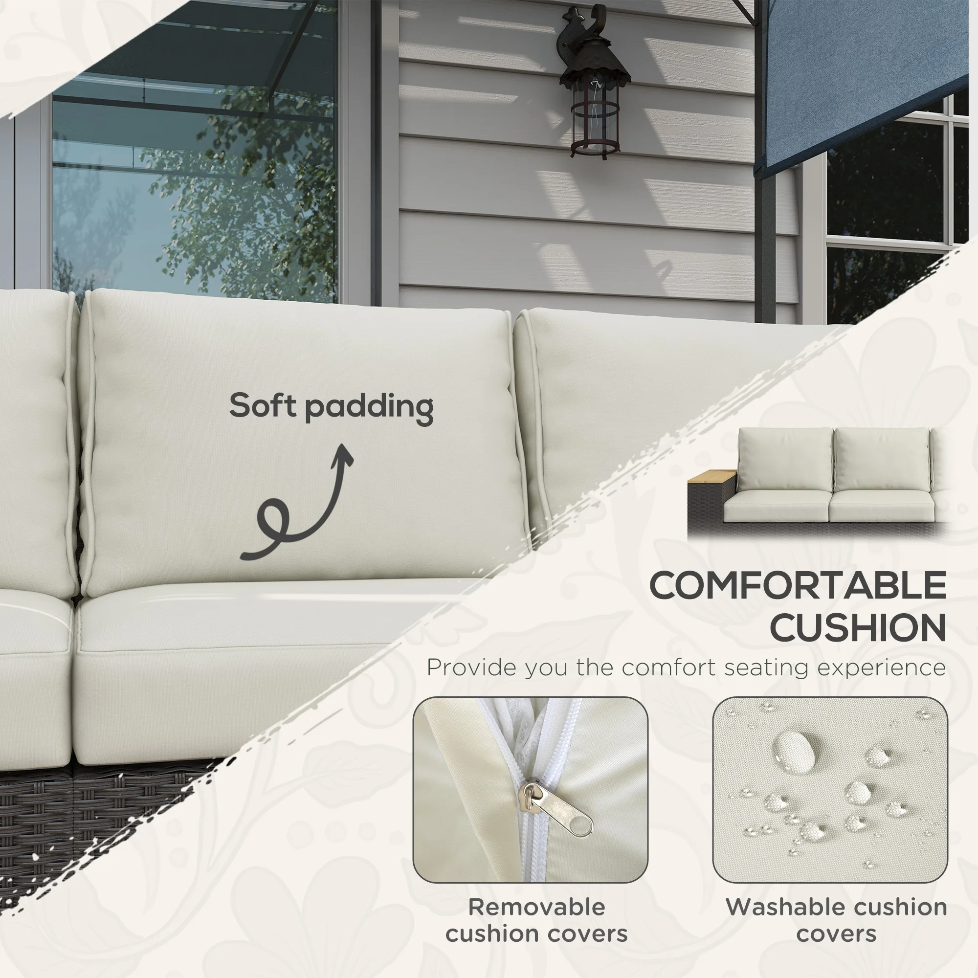 Outsunny 3-Seater Outdoor Sofa W/ 4" Thick Cushions, Outdoor Couch, Beige 4