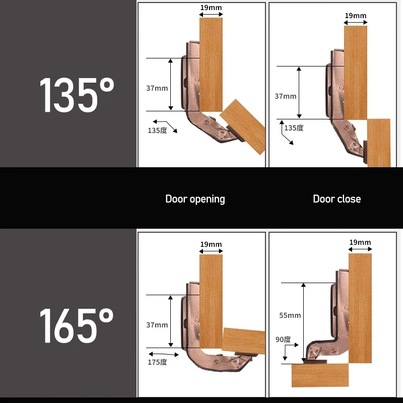 115 135 165 Degree Hinges Linkage Folding Two Door Corner Special Large Angle Special Kitchen Furniture Cupboard Corner Hinge