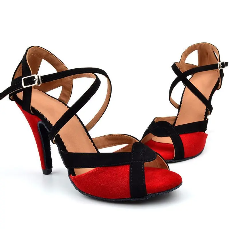 Blue suede Latin sandals, women's slim high heels, foreign trade AliExpress dance shoes, professional soft soled indoor