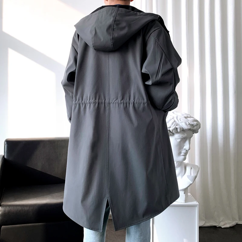 Trench Men Fashion Turn Down Collar Hooded Trenchcoat Autumn Single-breasted Loose Windbreaker Casual Overcoat Fake Two Piece trench coat warmth coat waterproof windbreaker jacket casual men jacket