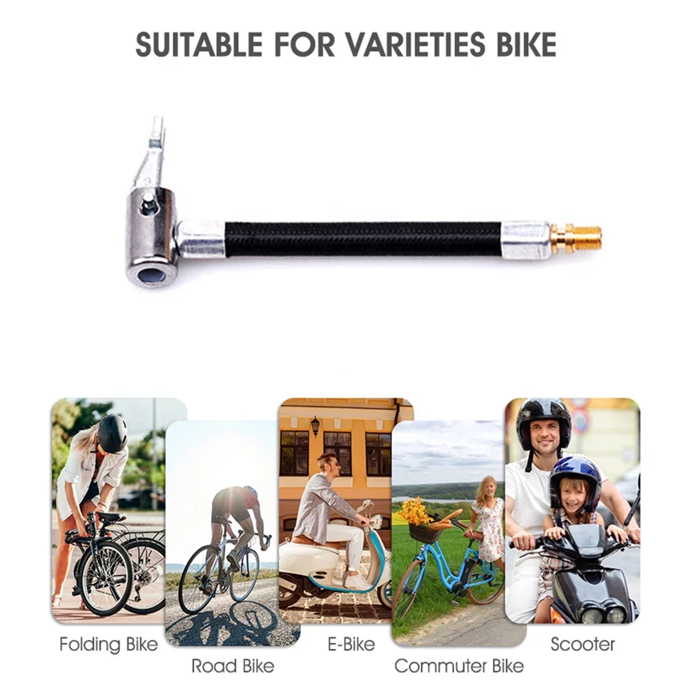 Air Pump Motorcycle Bike Tyre Inflator Hose Quick Connection Nozzle MTB Bike Inflatable Extension Tube Adapter Locking Air Chuck