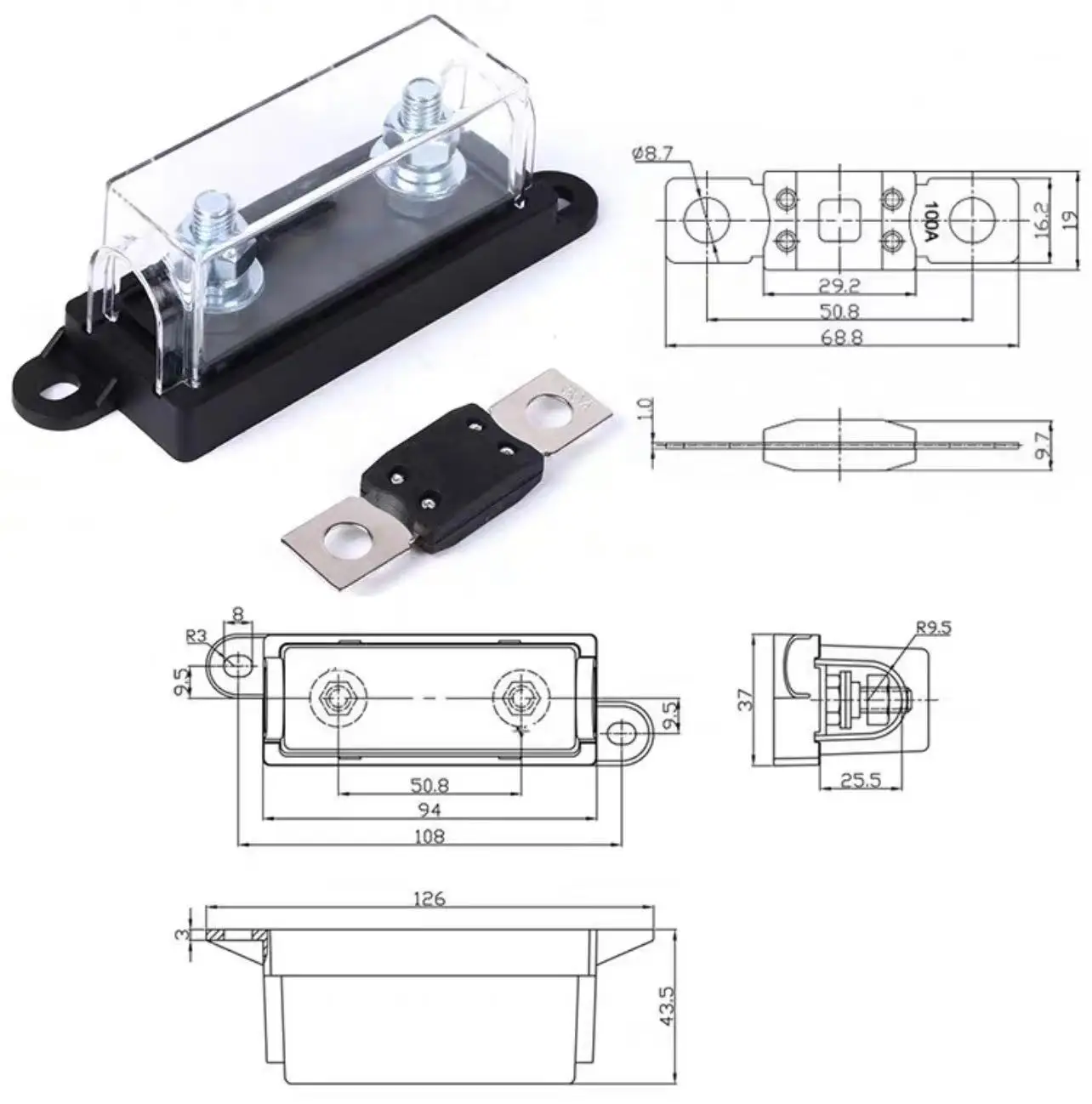 【Booming】 1 set Large Fork Bolt Automobile Fuse holder+ Fuse 30A 50A ...