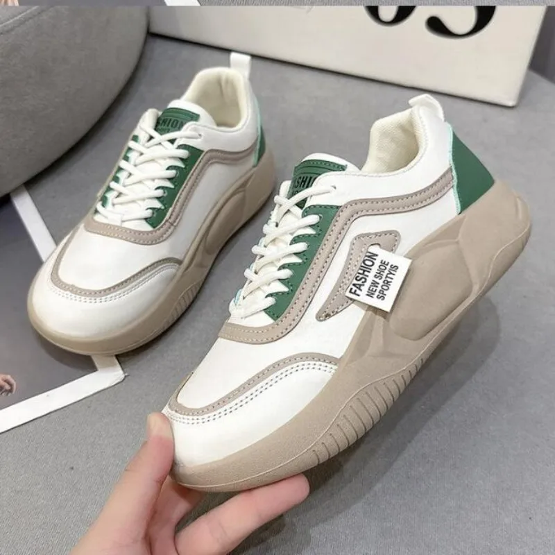 

Thick Soled Leather PU Sneakers for Women Casual Sports Shoes for Women Comfortable Walking Sneakers Ladies Lace-Up Casual Shoes