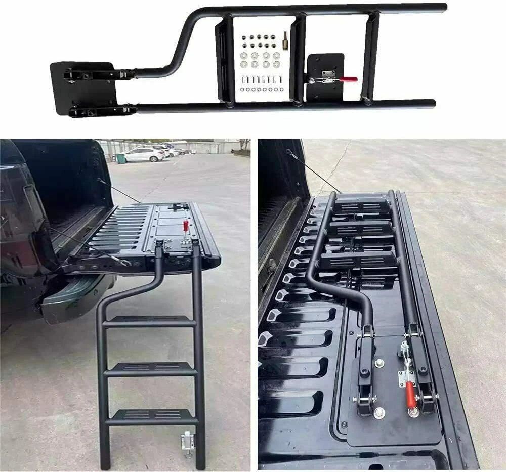 

Pickup Truck Step Foot Tailgate Ladder Fit for Navara Frontier D21 1985-1997 Aluminum Black