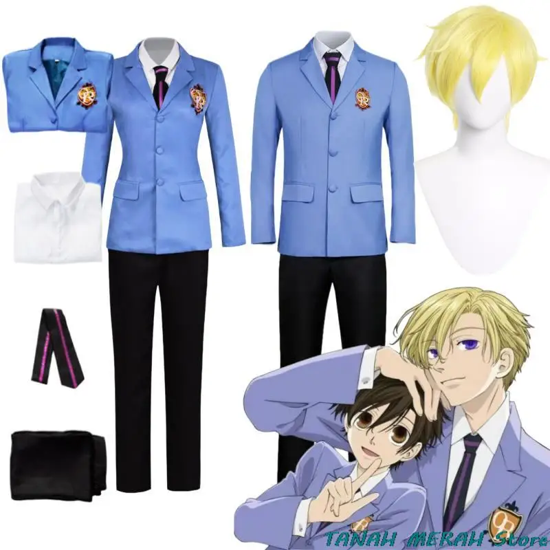 

Anime Ouran High School Host Club Cosplay Costume Men Women Uniform Haruhi Kyoya Hikaru Takashi Jacket Coat Shirt Pants Suit