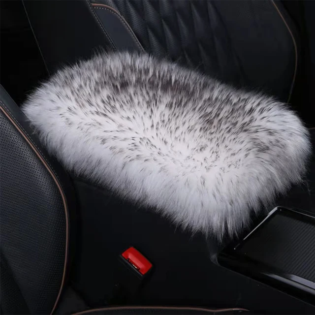 Car Plush Armrest Cover Faux Fur Auto Center Arm Rest Console Pad Wool Cushion Protector Universal for SUV/Truck/Car White grey