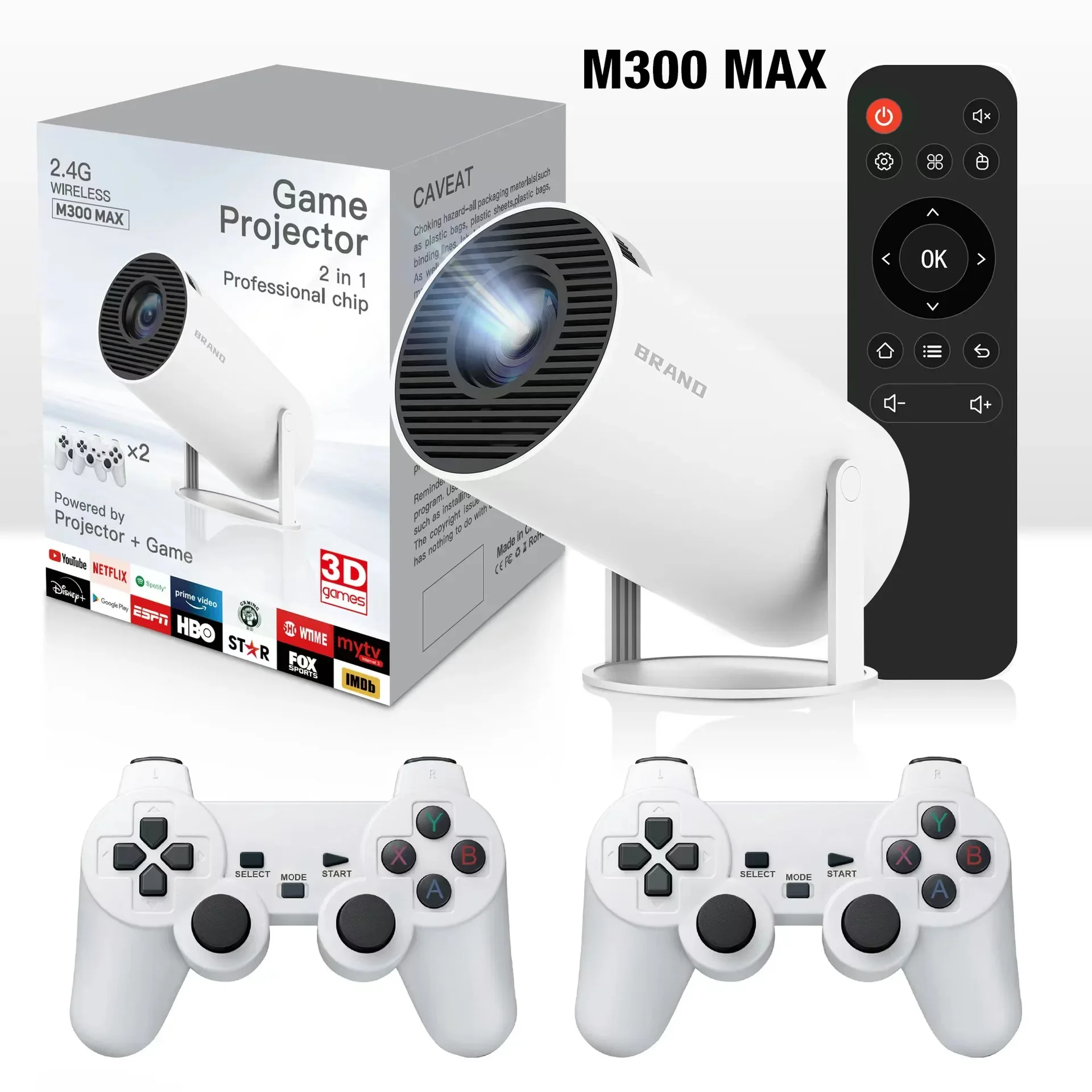 M300 Max Handheld Game Consoles Retro Video Game Console Mini Portable Intelligent Projector 720p Home Projector 64GB Games Gift