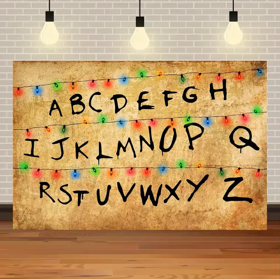 Stranger Theme Background Lights American TV Stranger Theme Background Lights Alphabet Episode Series Vinyl Banner Party Decoration Supplies Photo Prop Baby Gift