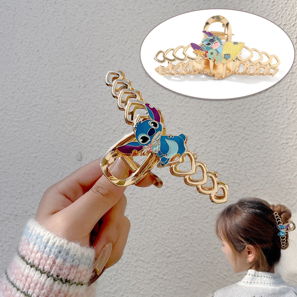 

Металлическая заколка для волос в стиле аниме с мультяшным Лило и Ститч, элегантные золотые заколки для волос, заколка-пряжка для конского хвоста, головной убор