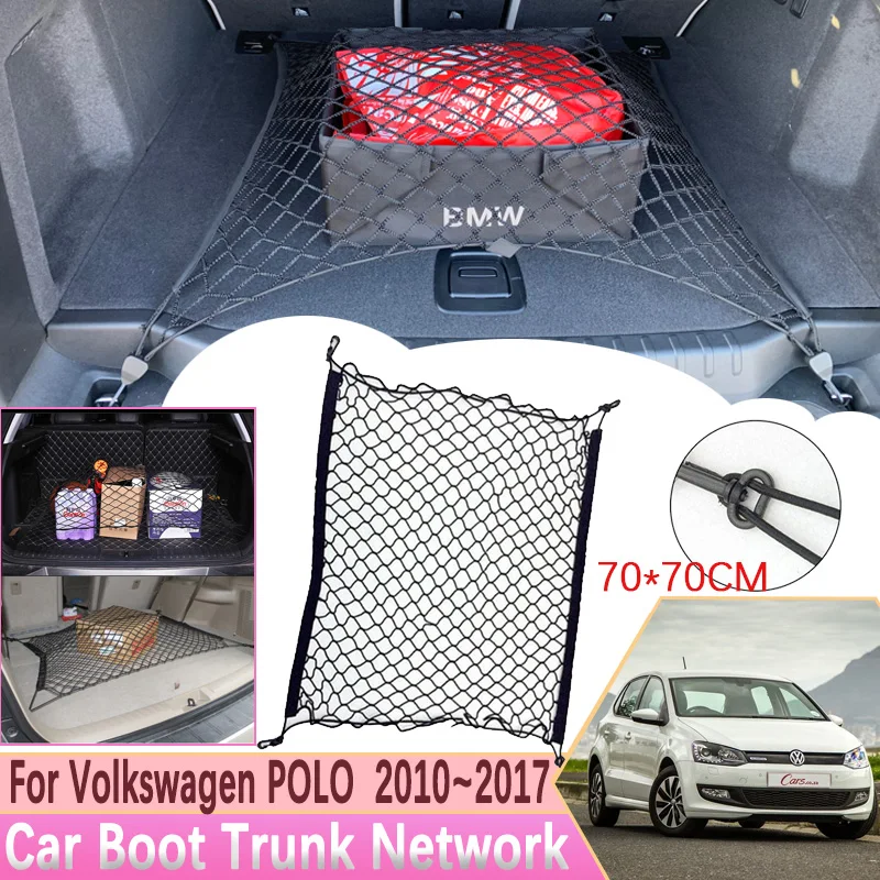 

Сетчатый крючок для багажника автомобиля VW POLO 6R 6C 2010 2011 ~ 2017, сетчатый органайзер для груза, эластичное хранилище, автомобильные аксессуары
