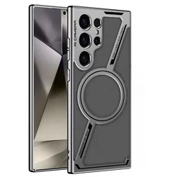 Electroplated Leather Magnetic Wireless Charging Phone Case - Ultra Protective Back Cover - Galaxy S24 Ultra (Dark grey)