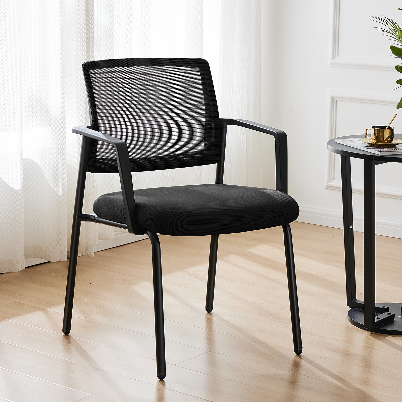 JHK Mesh Back Stacking Arm Chairs 2 Pack For Home and OfficeEasy to Use and Store Outdoor and Indoor Sturdy Metal Chairs 2