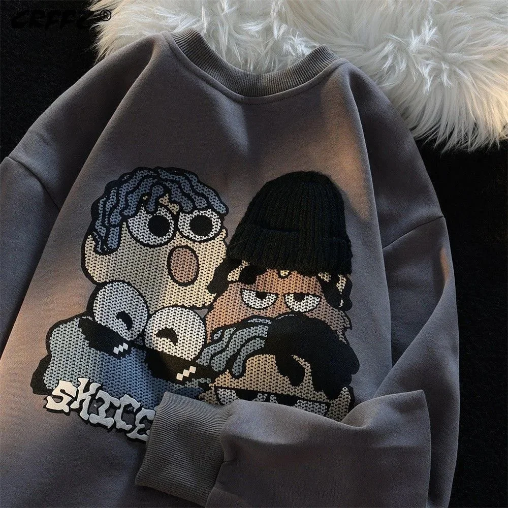 

New sprin and autumn cartoon printin round neck sweater oversize tide brand men and women ins casual couple jacket top