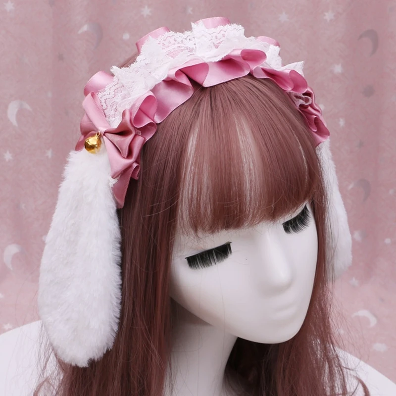 

Lace Headband Maid Ruffled Headdress Ornament Bowknot Sweet Plush Rabbit Ears Cosplay Party Hair Accessories