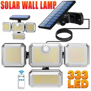 333 LED al aire libre luces solares sensor de movimiento potente lámpara  LED proyector luz solar energía impermeable para exterior jardín decoración  de la pared