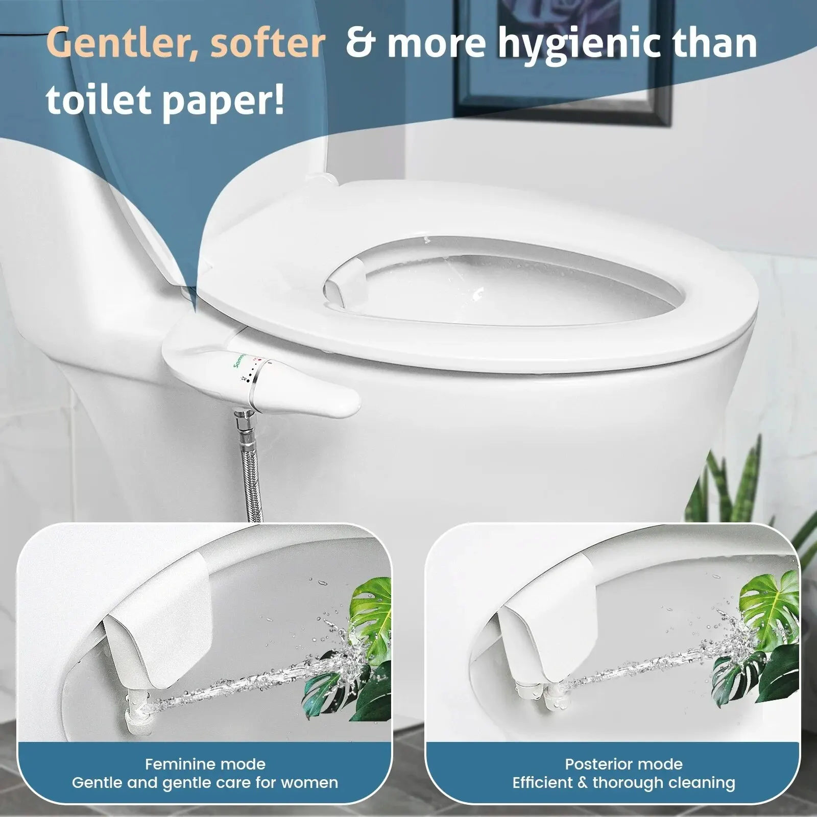 SAMODRA Ultra Slim Bidet Attachment for Toilet Seat - Dual Nozzle, Adjustable Water Pressure, Non-Electric Ass Sprayer 2