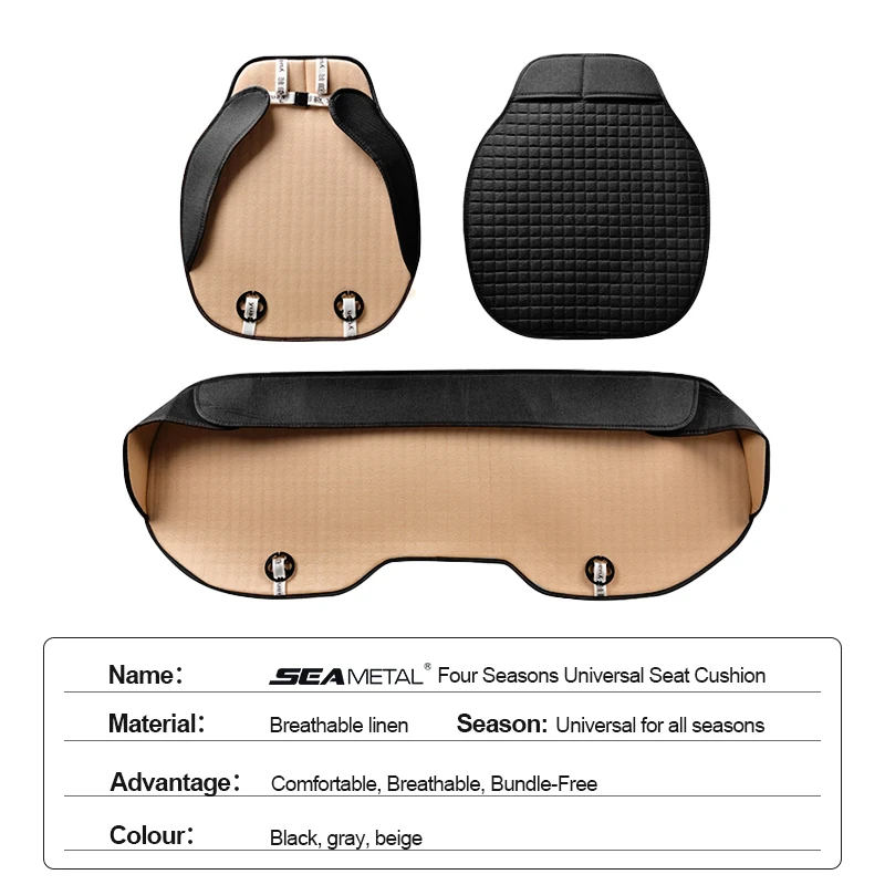 Car Seat Covers SEAMETAL Universal Flax Car Seat Covers Front Rear Breathable Linen Anti Slip