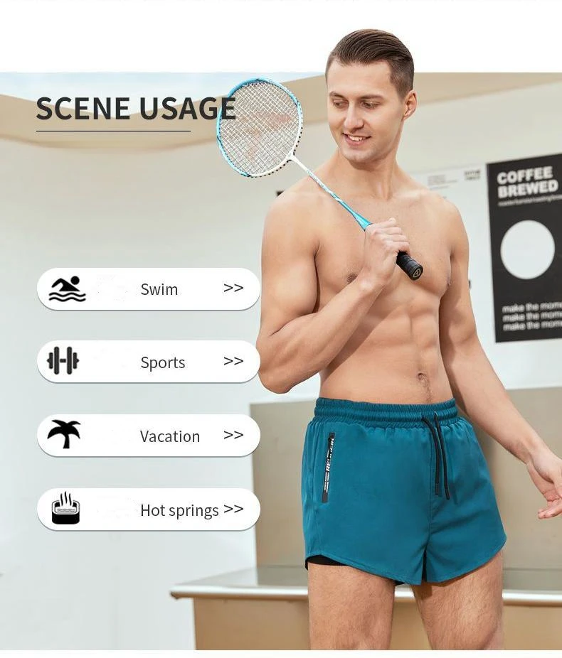 Swimming Shorts Pant Double Layer Anti-Awkward Loose Quick Dry Breathable Men's Gear Beach Trunks Swimming Goggles Zipper Pocket