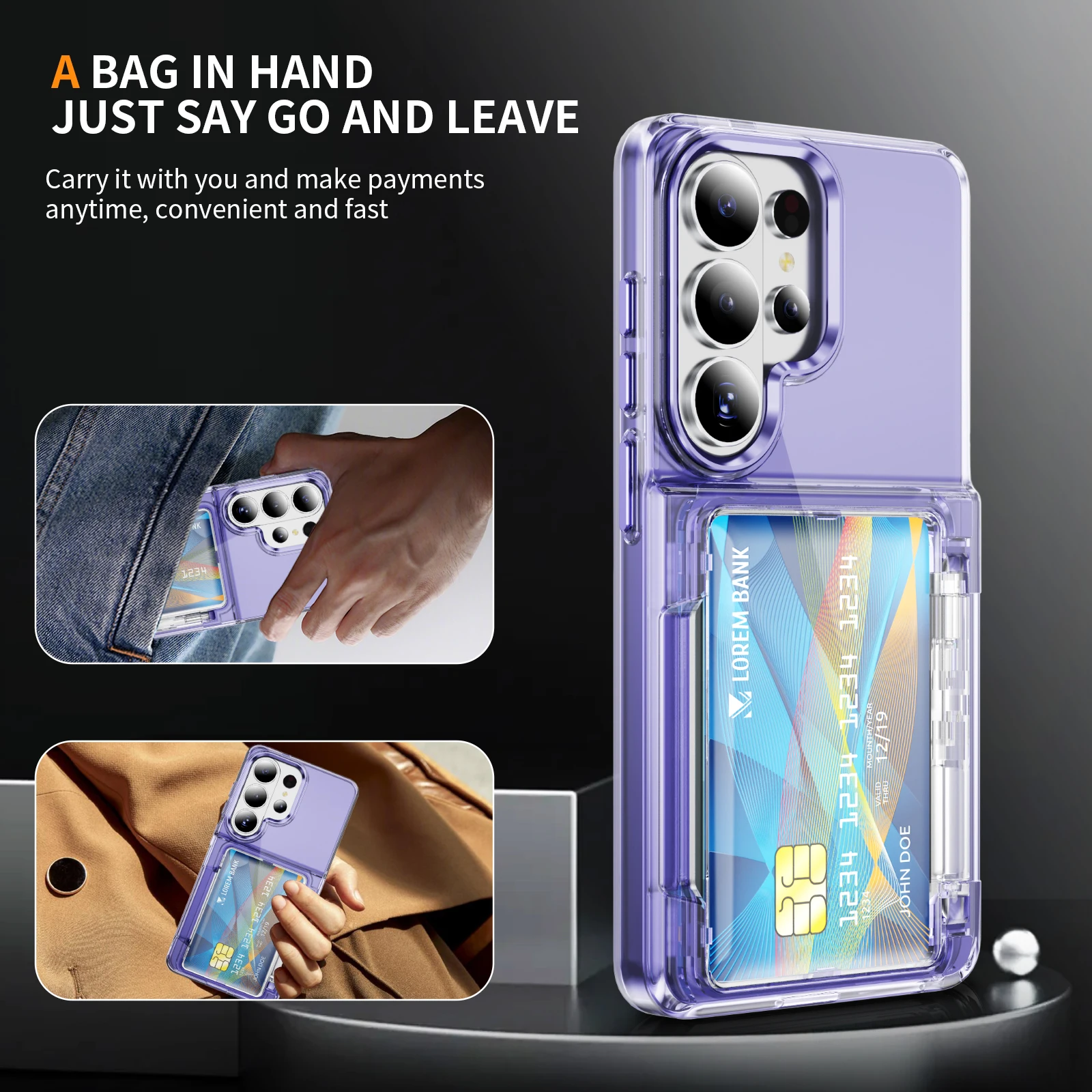 Transparent Folding Card Holder Wallet Stand Shockproof Acrylic Case
