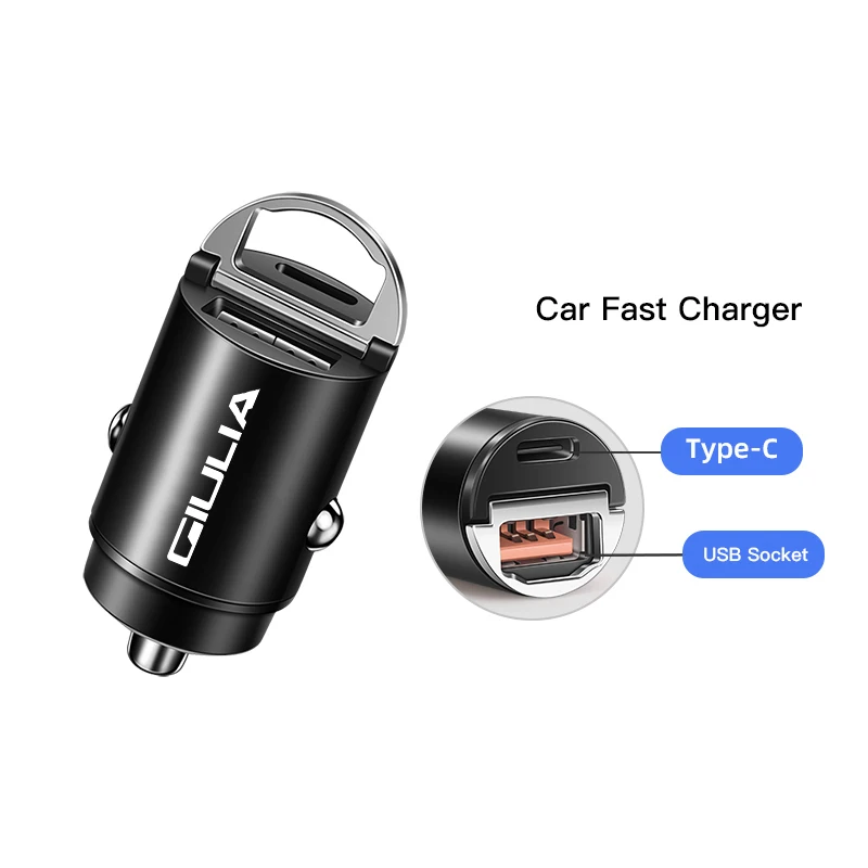 USB Type-C Fast Charging Car Charger with Hidden Convert Plug
