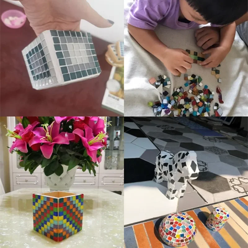 Description Picture 4 of item100pcs(100g/3.5oz) Square Glass Mosaic Tiles 1cm/0.39in 0.4cm/0.15in Thickness DIY Craft Tile Mosaic Making Materials