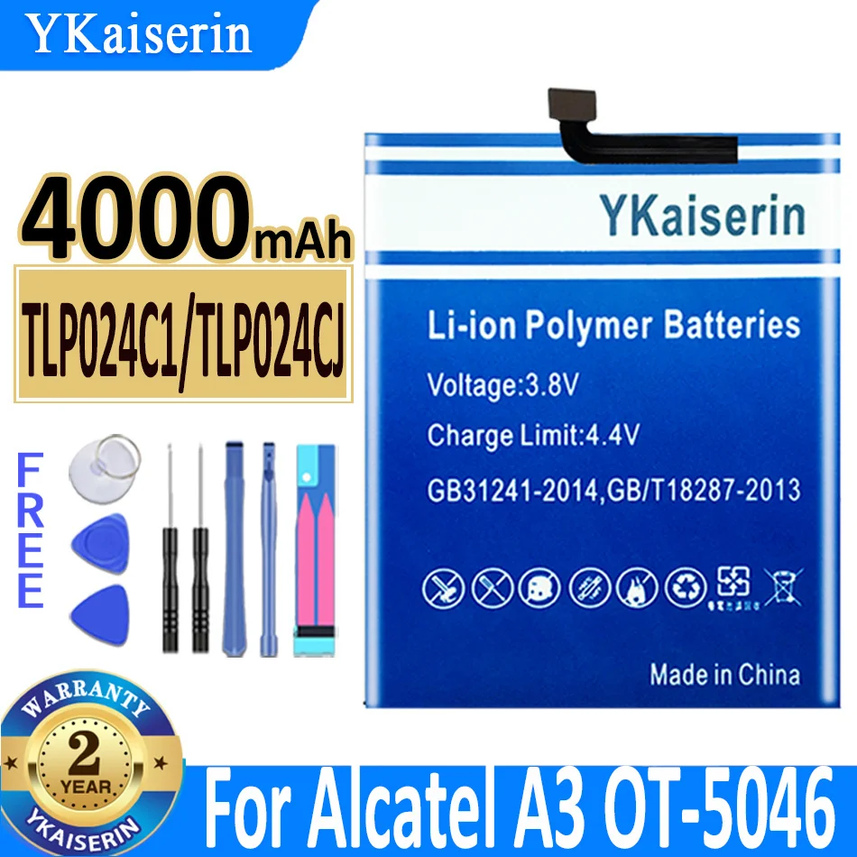 

4000mAh YKaiserin Battery TLP024C1/TLP024CJ For Alcatel A3 OT-5046 Shine Lite OT-5080 5080X OT-5046D OT-5046Y 5046Y Bateria