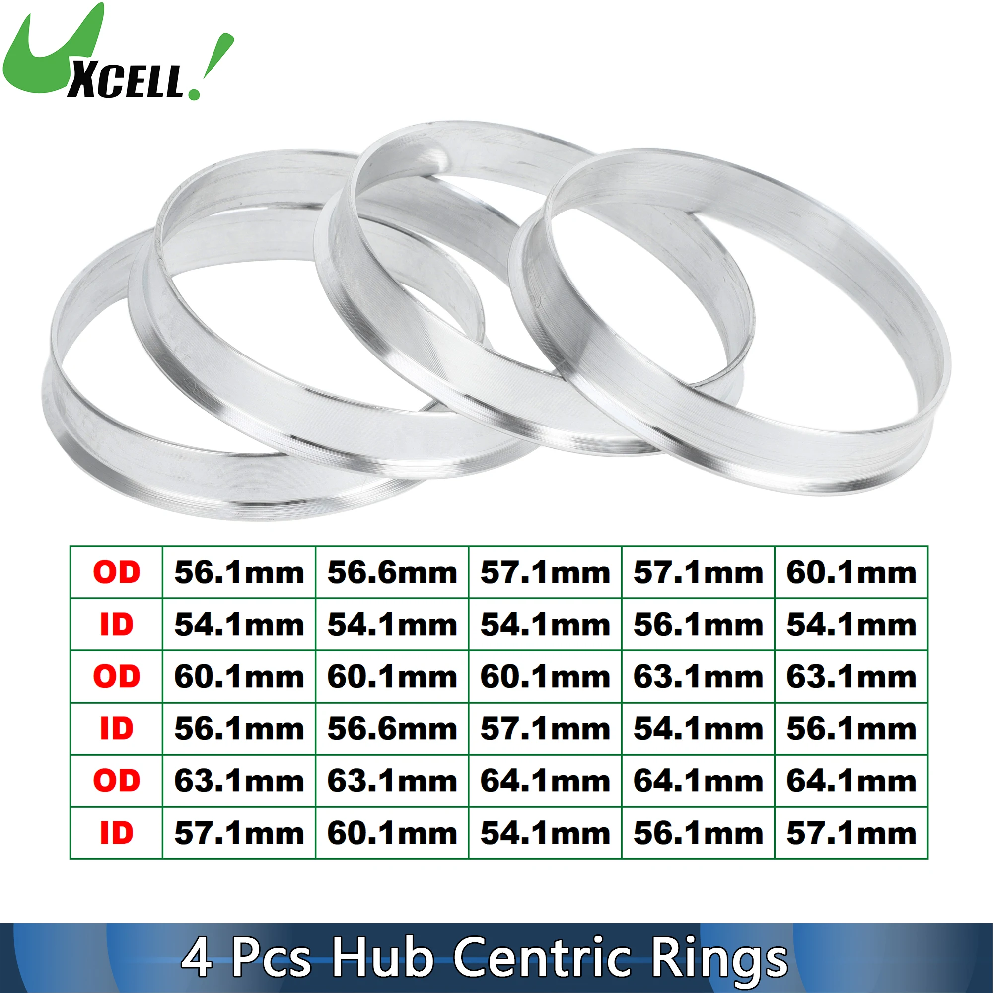 Tire Centering Rings 4pcs OD 56.1 57.1 60.1 63.1 64.1mm to ID 54.1 56.1 56.6 57.1mm Car Wheel Bore Center
