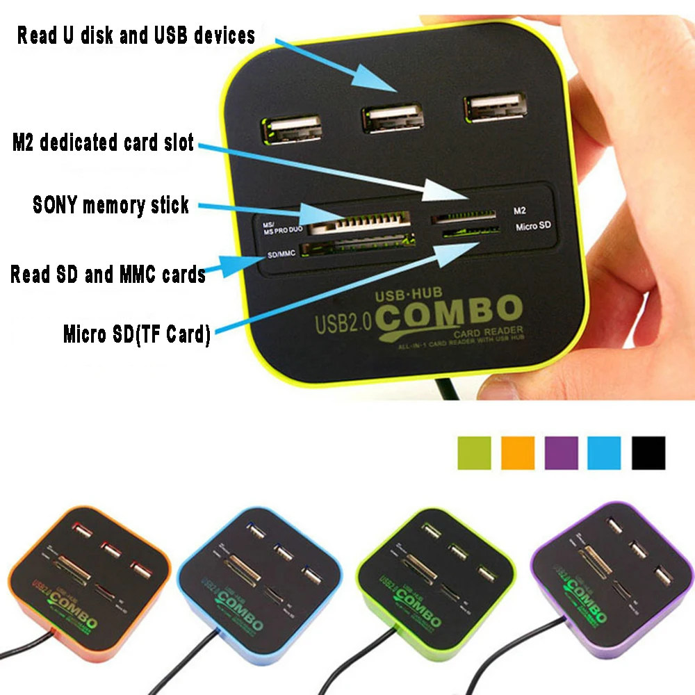 3.0 & 3 Ports USB Hub High Speed External Memory Combo Kit M2 SD TF Card  Reader