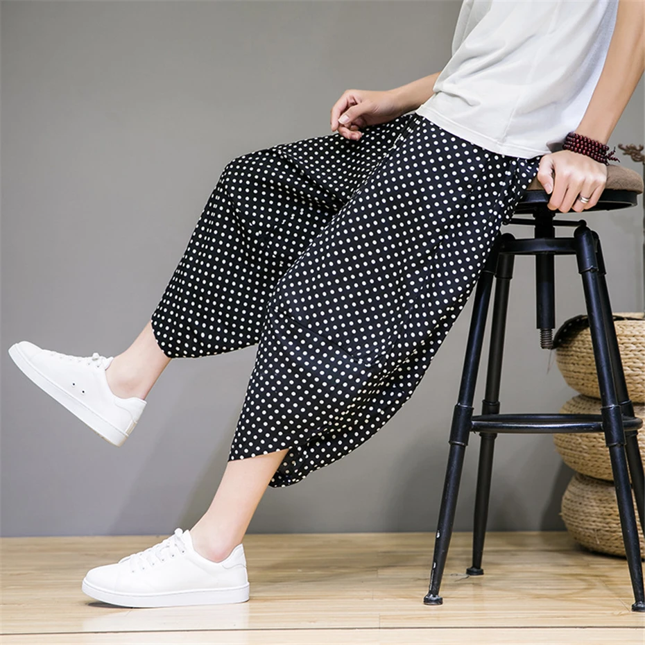 

Dot Printing Pants Men Hip Hop Streetwear Joggers Pants Fashion Casual Summer Calf-length Pants Male Harajuku Bottom