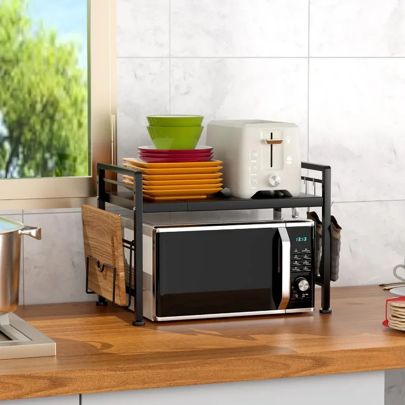 Extendable Microwave Oven Rack - Adjustable Kitchen counter shelf, 2 Tier Microwave Stand (L15.7~23.6" xW12.8 xH17.7) 2