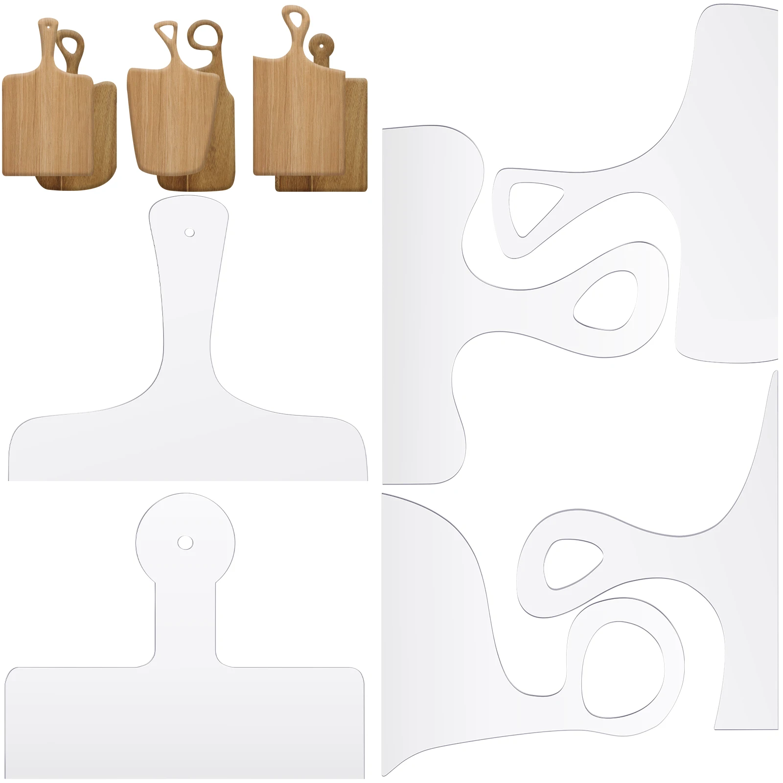 6Pcs Cutting Board Handle Template Set Transparent Acrylic Charcuterie Board Handle Router Template Woodworking Straight