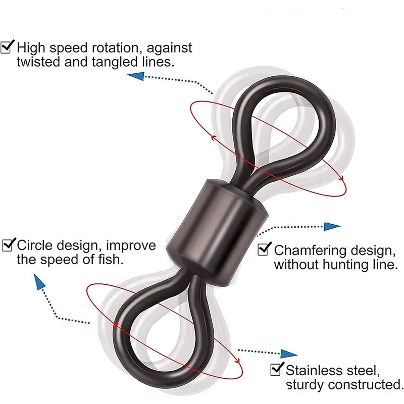 Fishing Swivels Kit Ball Bearing Rolling Swivel Fishing Tackle Saltwater Freshwater Line Connectors for Carp 200-500Pcs