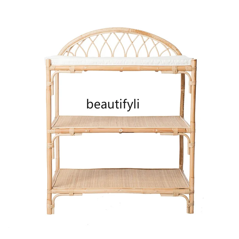 

Rattan Three-Layer Storage Rack Bedroom Floor Bookshelf Simple Removable Storage Rack