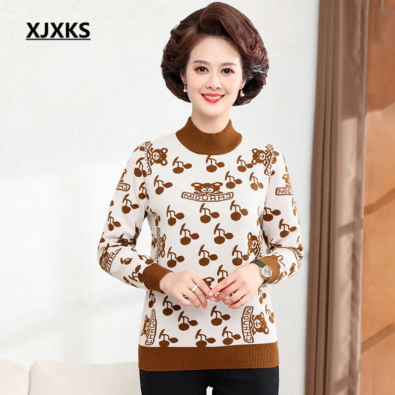 

XJXKS 2022 Winter New High-end Wool Knit Pullover Women's High-collar Sweater Casual Special Section Temperament Jumper