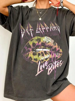 Women Vintage Def Leppard Band Rock Music Gift Loose T-Shirt  Oversized Cotton Casual Harajuku Summer Short Sleeve Streetwear 1