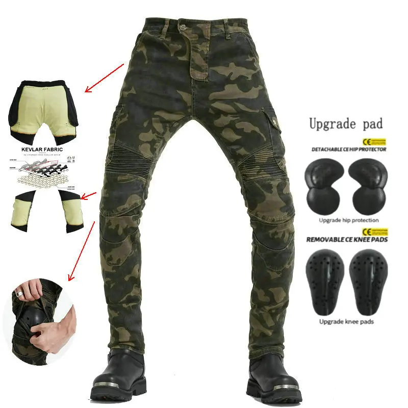 

Motorcycle Knight Camouflage Riding Pants Loong Biker Loose Straight Daily Cycling Protect Jeans Wear Resistant Motor Trousers