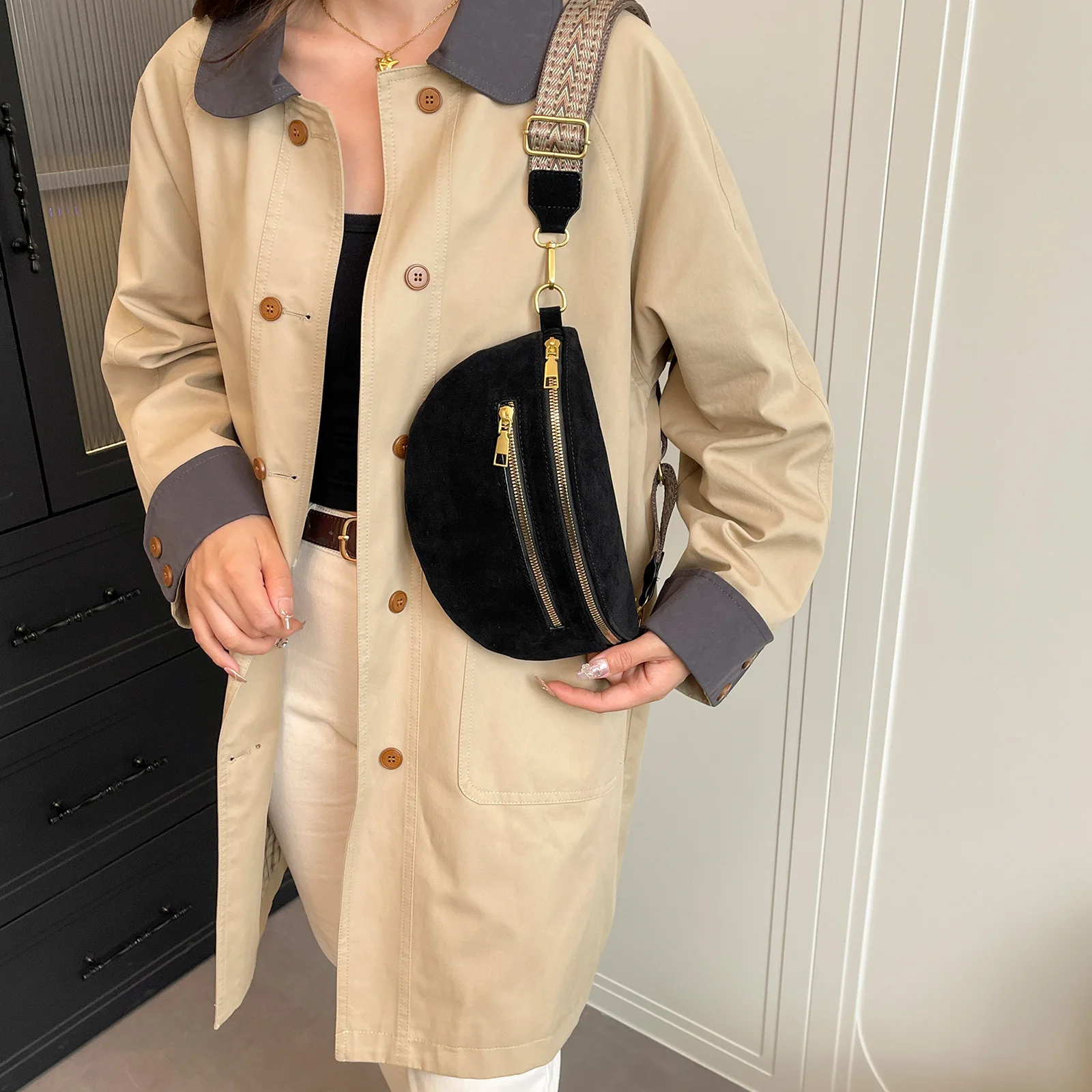 Crossbody Sling Bag PU Leather Trendy Fanny Pack Belt Bag for Women Everyday Use Work Travel