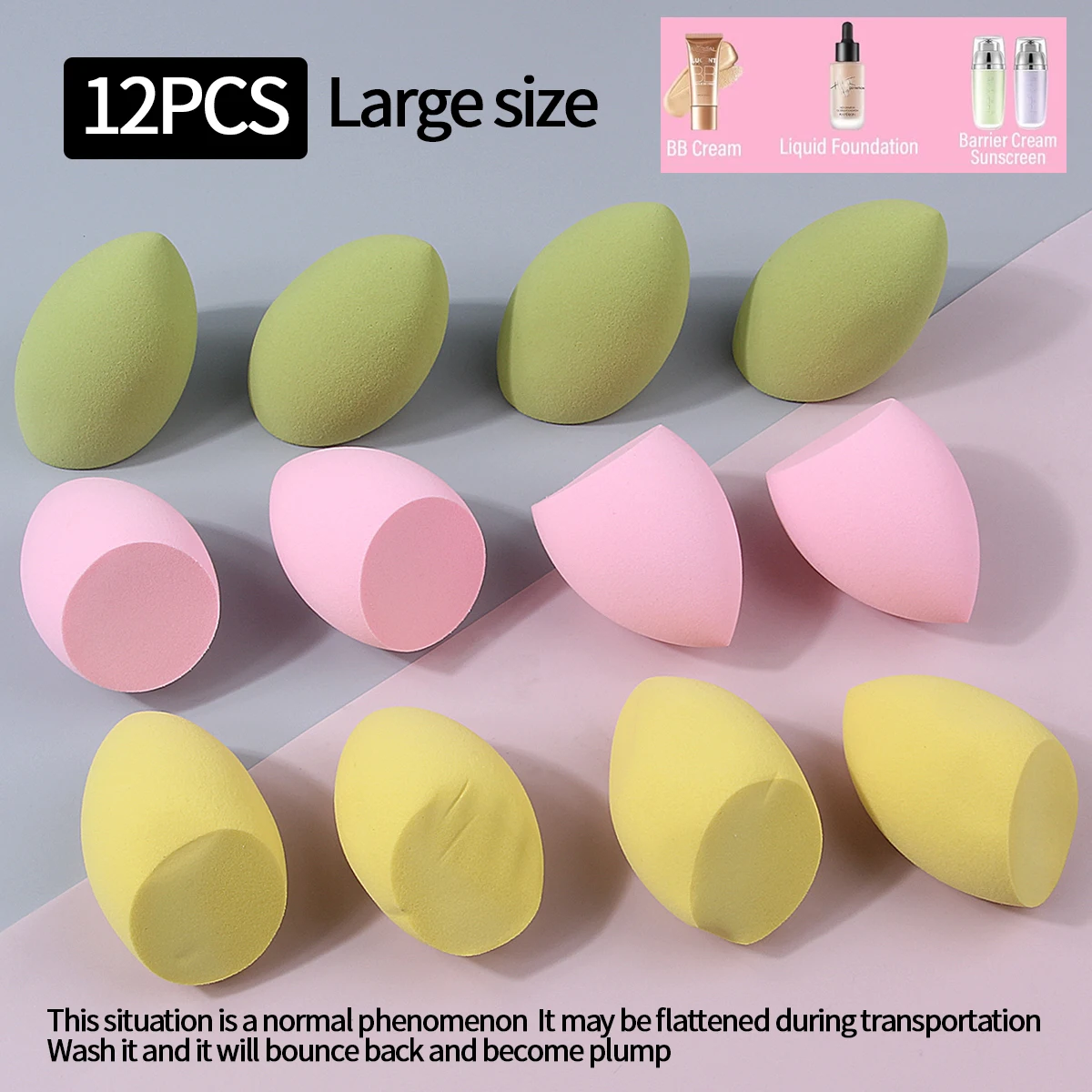 12-Pack Multicolor Medium Beauty Sponges for Flawless Makeup Application, Non-Latex