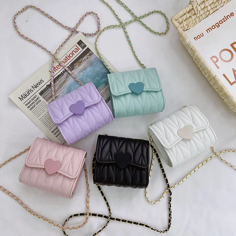 

Fashion Heart Baby Girls Small Shoulder Bags Kids Coin Purse Accessories Handbags Lovely Children's Mini Square Messenger Bag