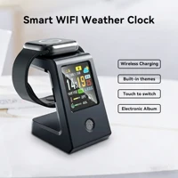 Horloge météo WiFi, charge sans fil pour montres - horloge de table numérique intelligente, affichage météo en temps réel, commande tactile 1