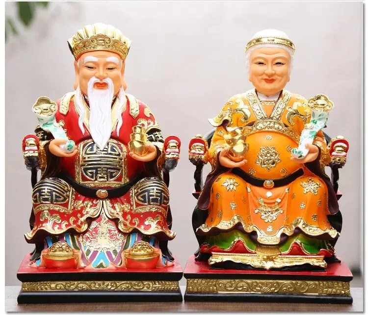 

A pair Asia Temple Worship HOME efficacious bring wealth good luck " TUDI GONG PU FU DE ZHENGSHEN God " buddha gilding statue