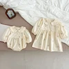 Sisters Clothes Infant Baby Girls Lace Collar Dress Rompers Kids Girls Embroider Flower Princess Dress Family Clothes Rompers 6