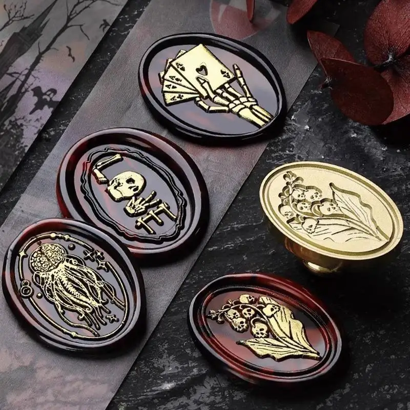 Halloween Series Seal Wax Stamp Head Solid Brass Rose Skull Spider DIY Scrapbooking Envelope Invitation Card Decoration Crafts