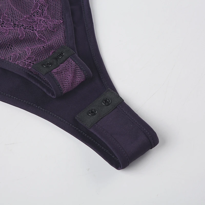 Lace Trim Bow Halter Rompers Women Sexy Hotsweet Fashion Patchwork Purple Bodysuit s Trendy New