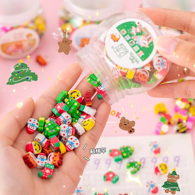 

Рождественский ластик в комплекте с бутылкой, Мультяшные Мини Ластики, фрукты, школьные резиновые милые канцелярские принадлежности, милые настольные аксессуары