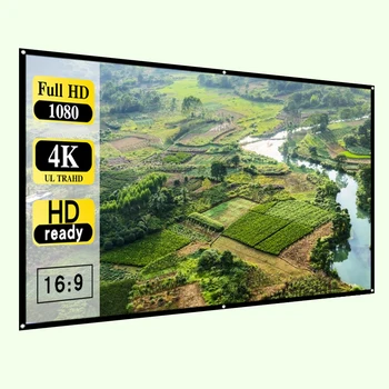 Schermo di proiezione HD 16:9 da 60/72/84/100/120/150 pollici, non è necessario fori, pieghevole, lavabile, portatile.