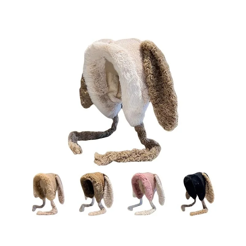 

Long Rabbit Ears Plush Ear Protection Hat Women Winter Outdoor Warm Lei Feng Hat