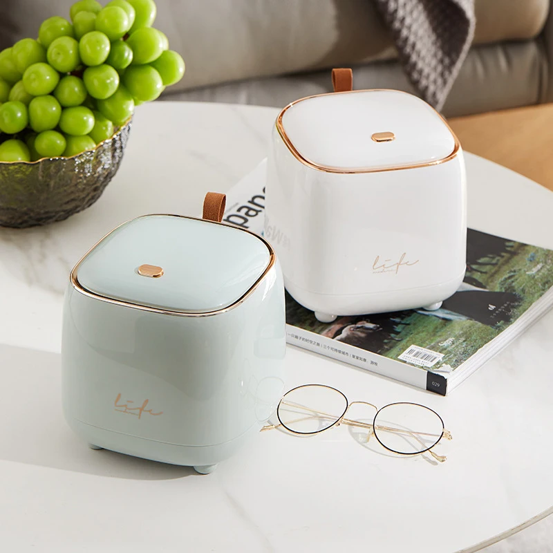 Home Office Table Trash Can Desktop Waste Bin with Pop-up Lid Mini Wastebasket Bedside Bedroom Tissue Garbage Storage Box