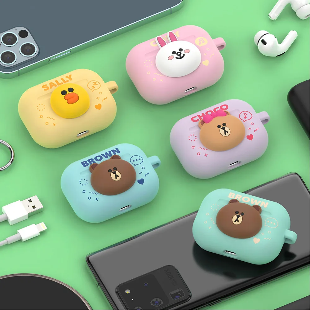 Linha Amigos sem Fio Bluetooth Fone de Ouvido Capa Marrom Silicone Protetora para Airpods Pro - Image 2