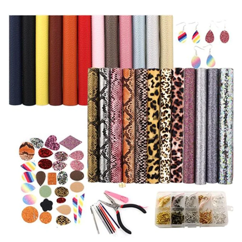 

Набор для изготовления сережек из 24 предметов, двусторонний Лист из искусственной кожи и инструменты для изготовления ювелирных изделий